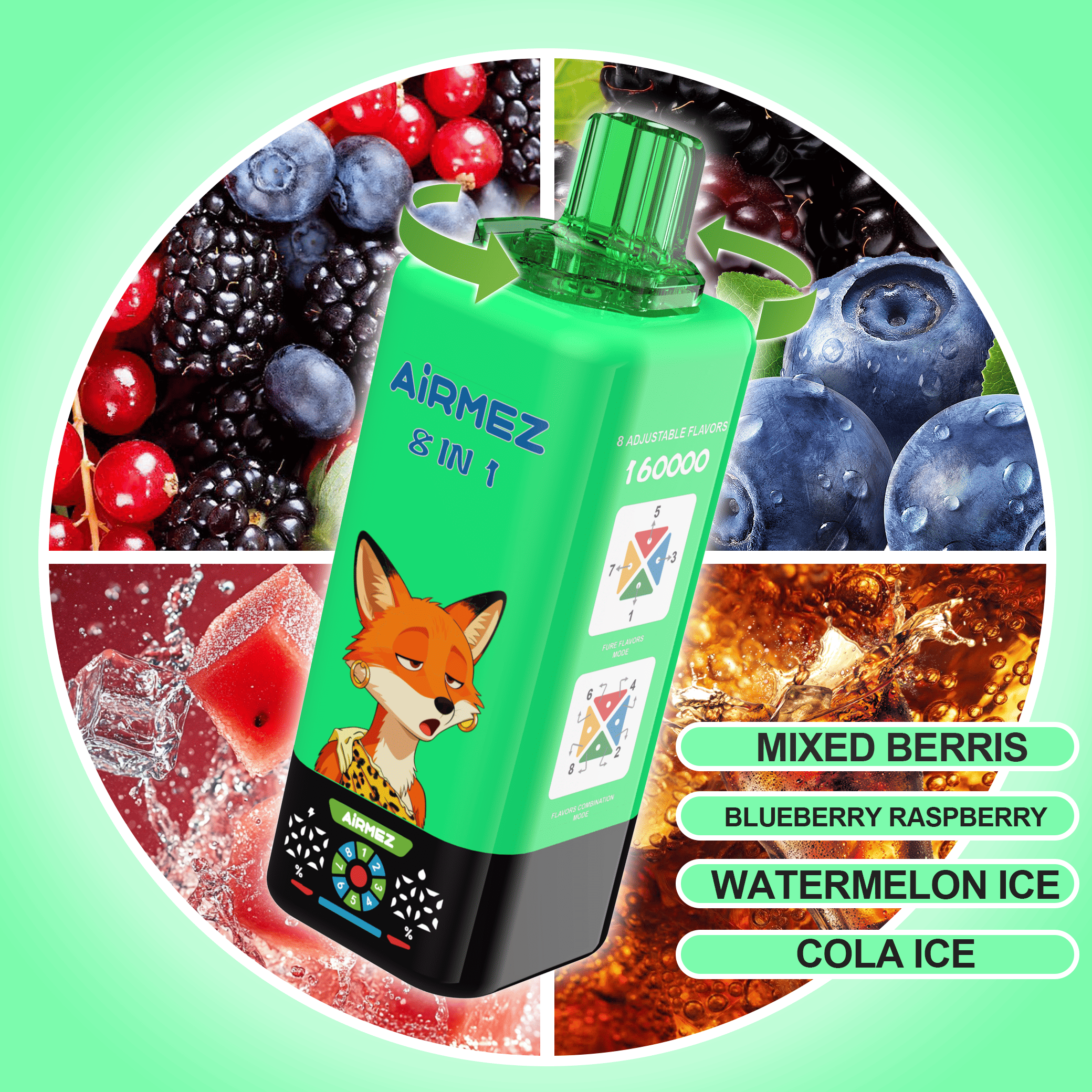 Airmez FOX 8 IN 1 160K Mixed Berries/Blueberry Raspberry/Watermelon Ice/Cola Ice